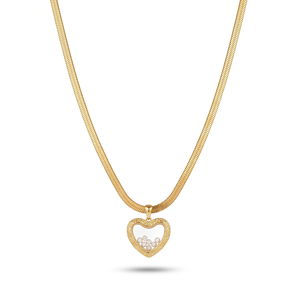Luxe Heart Charm Snake Chain Necklace