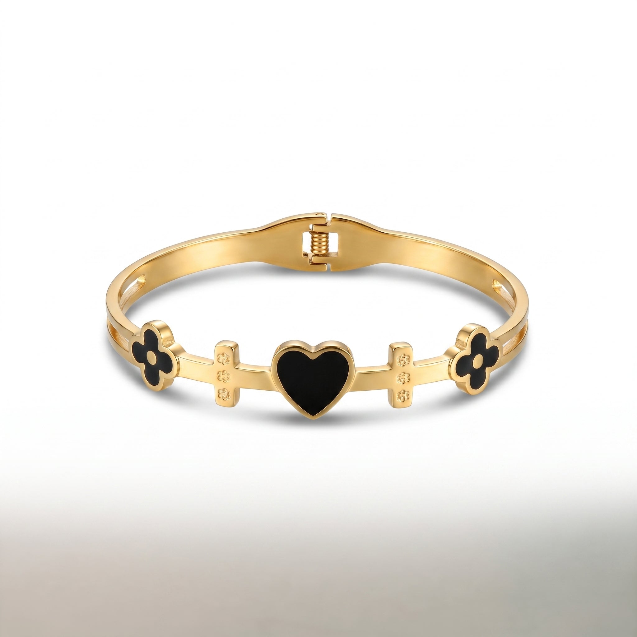 Noir Clover Heart Cuff Bracelet
