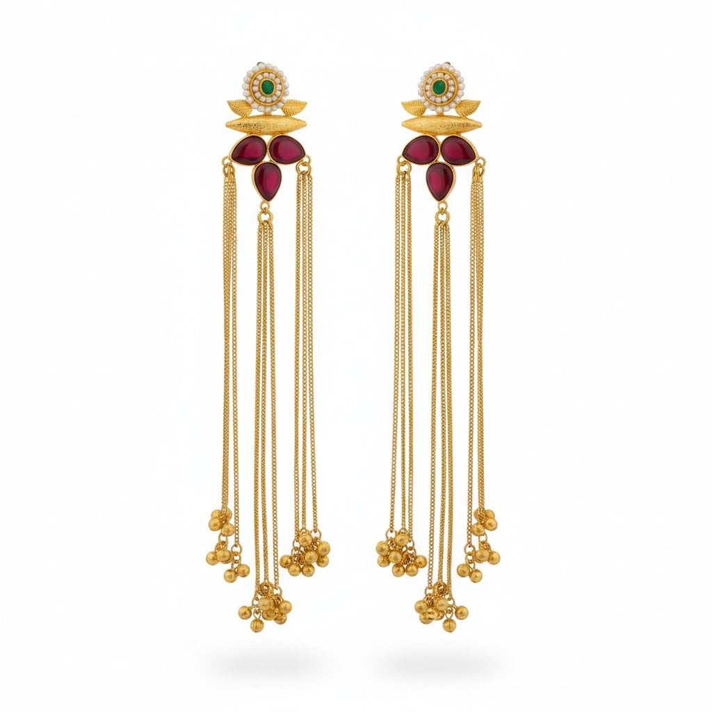 Antique Ruby Drop Chain Statement Earrings