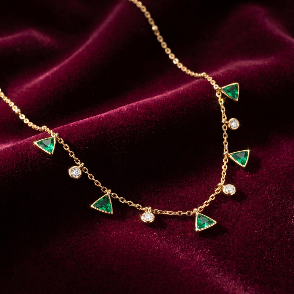 Emerald Charm Station Necklace (with earrings)