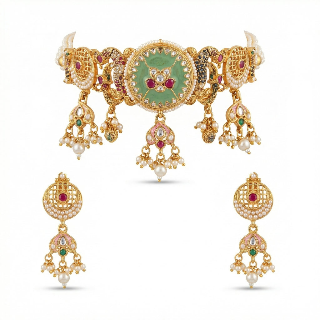 Rivaya Mint Pearl Heritage Choker Set