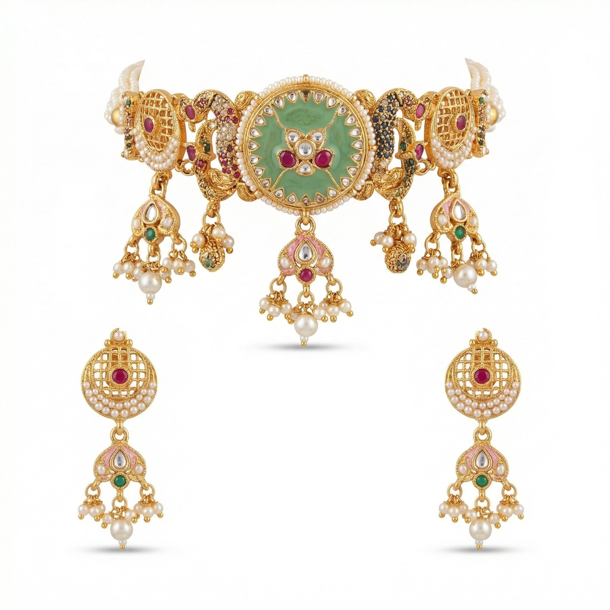 Rivaya Mint Pearl Heritage Choker Set