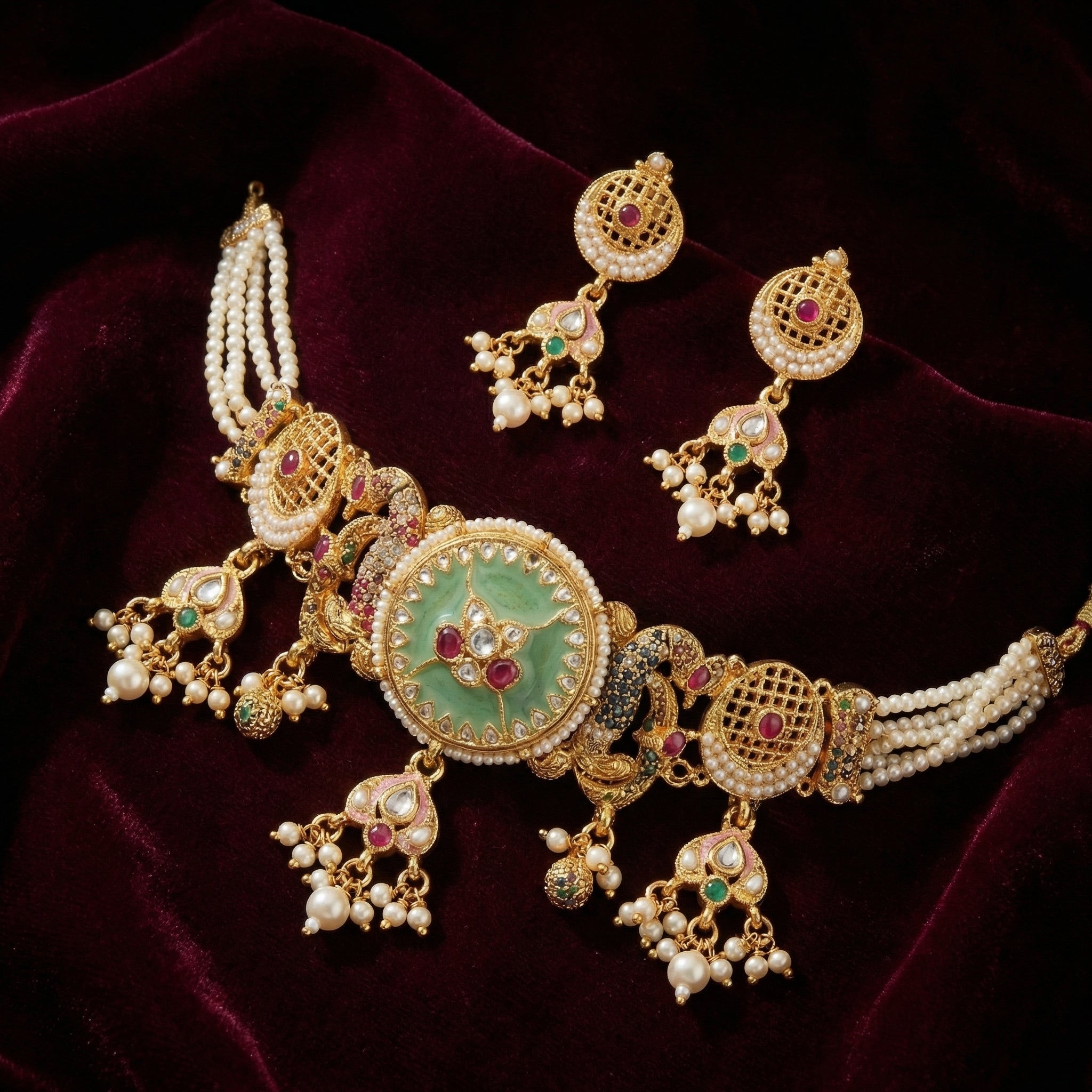 Rivaya Mint Pearl Heritage Choker Set