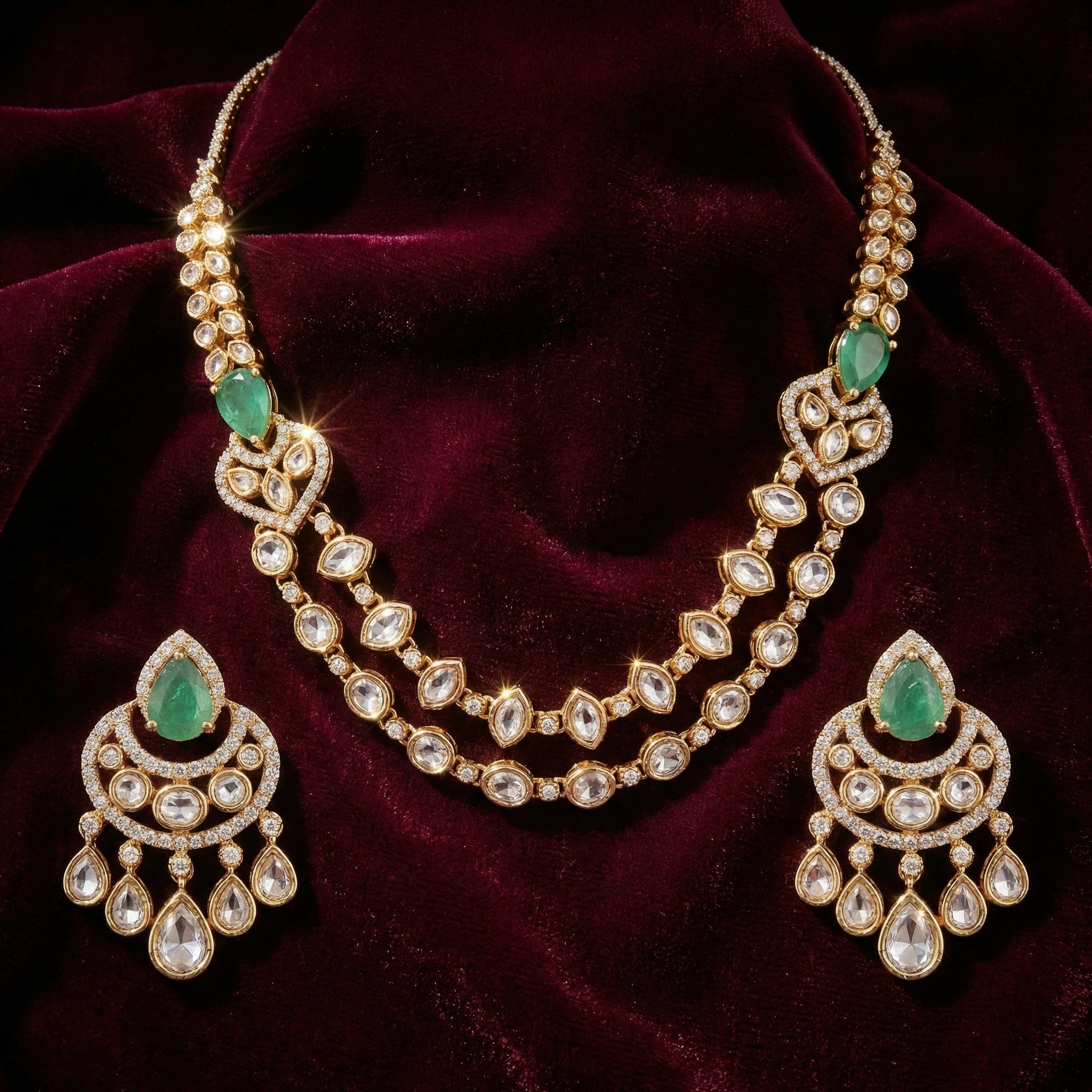 Rivaya Emerald Kundan Necklace Set