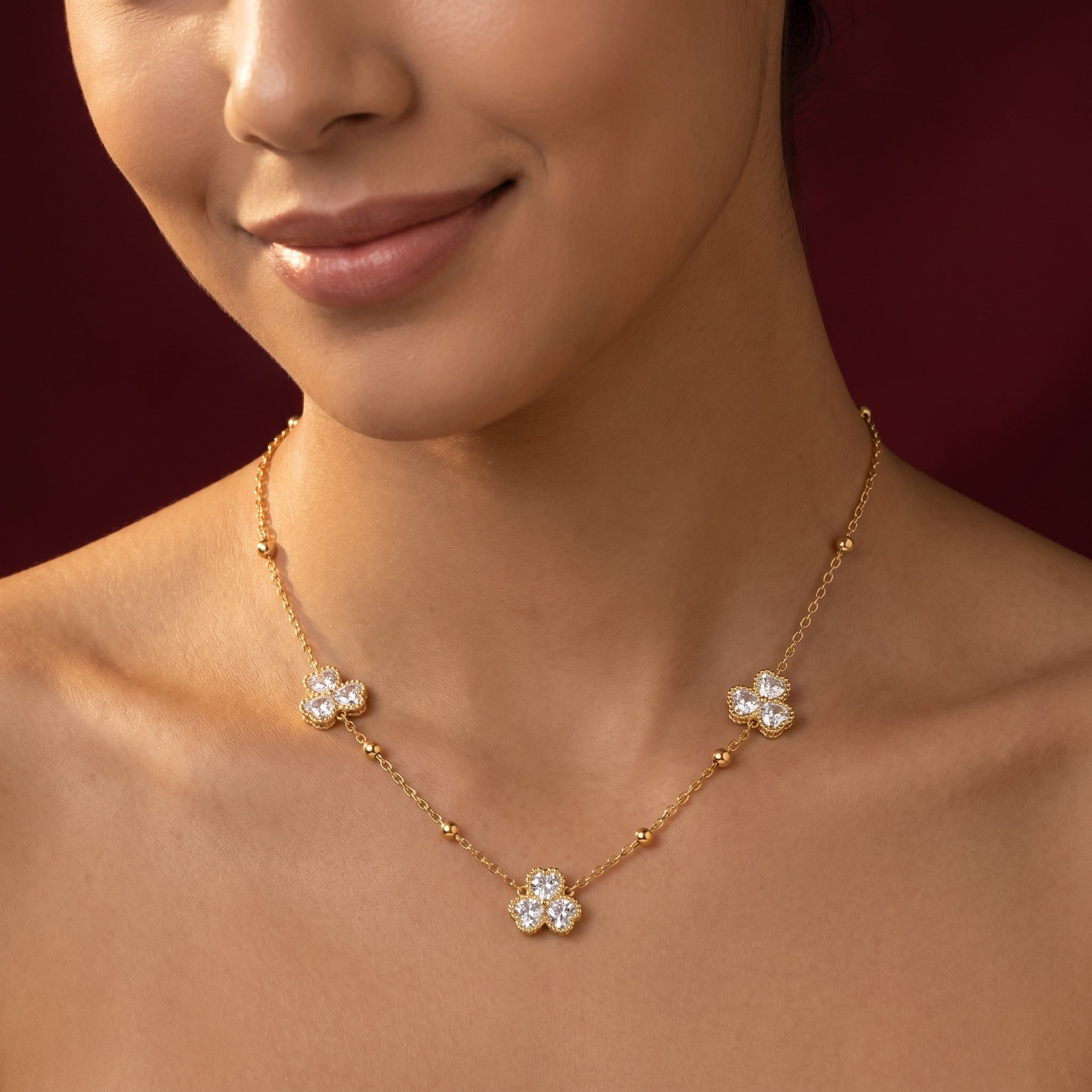 Clover Crystal Station Necklace (with earrings)