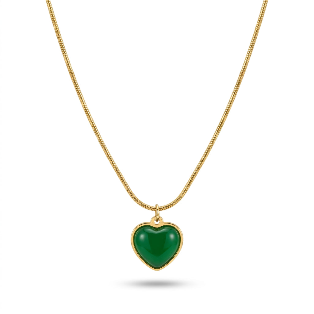 Emerald Heart Snake Chain Necklace