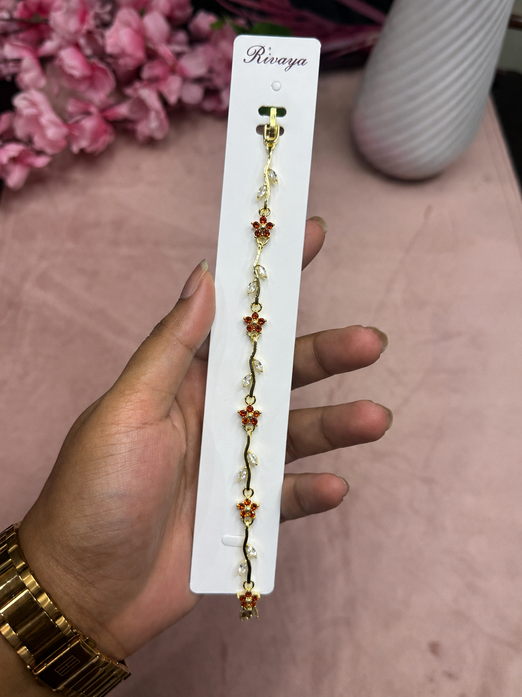 Rivaya Orange Floral Stone Bracelet