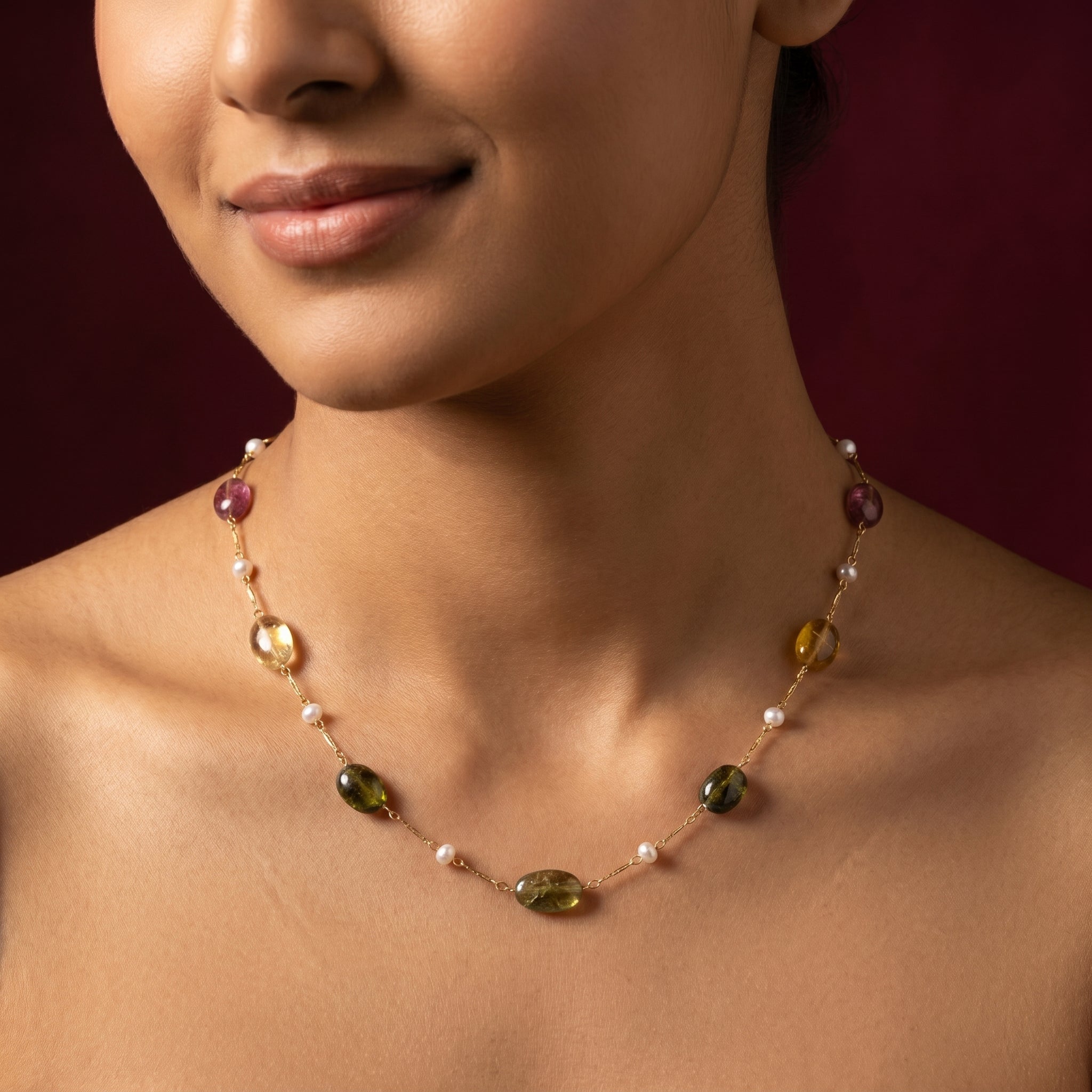 Aurora Gemstone Pearl Necklace