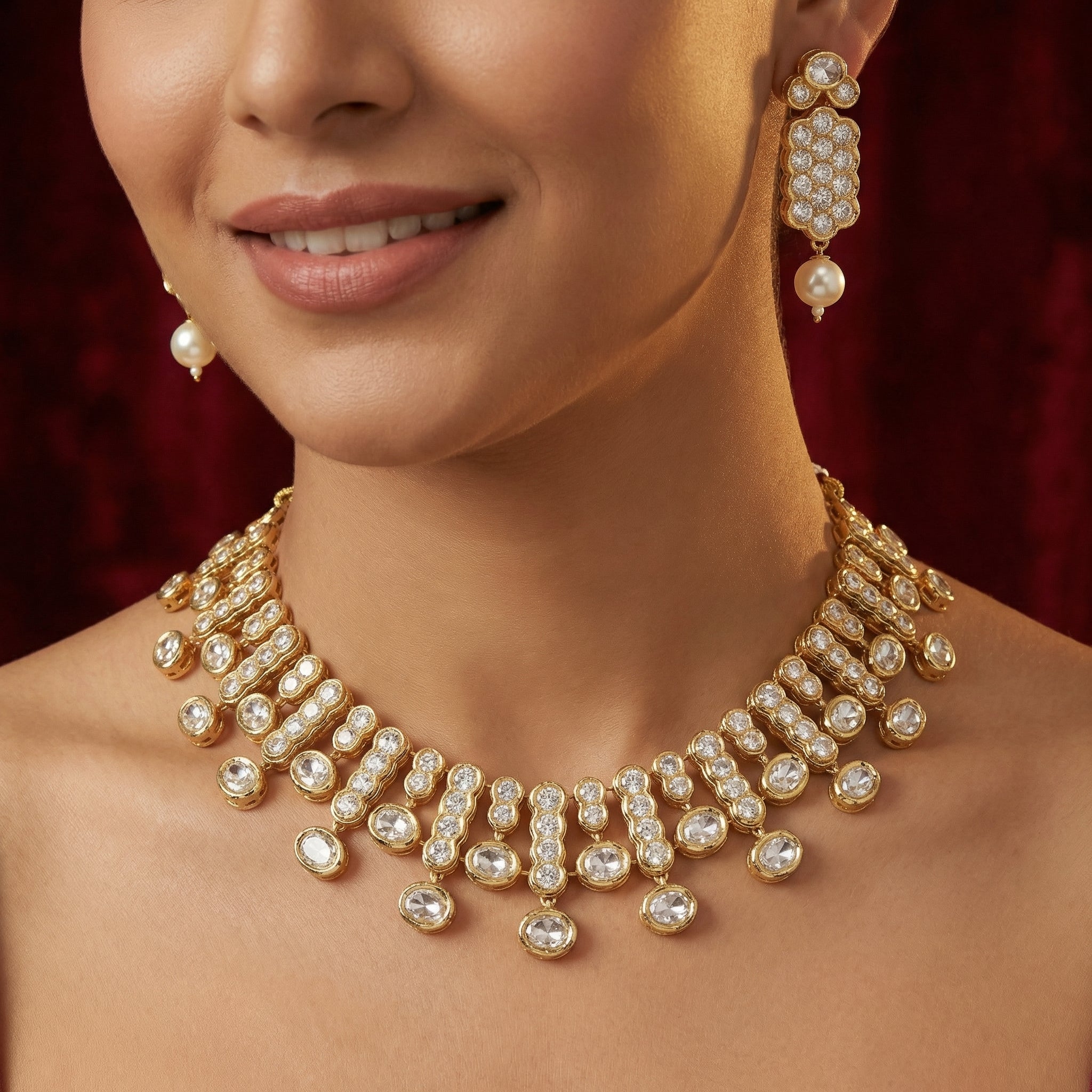 Rivaya Crystal Pearl Necklace Set