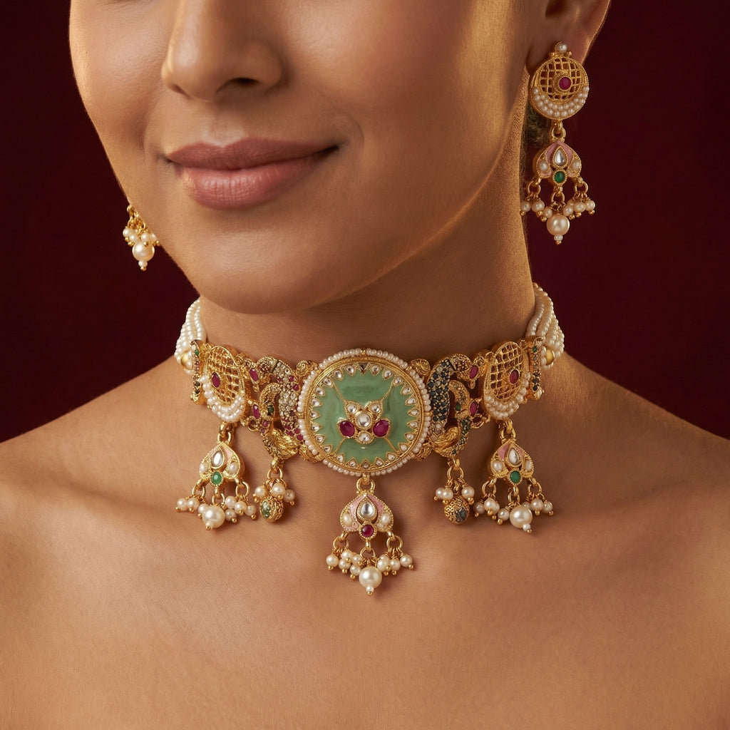 Rivaya Mint Pearl Heritage Choker Set
