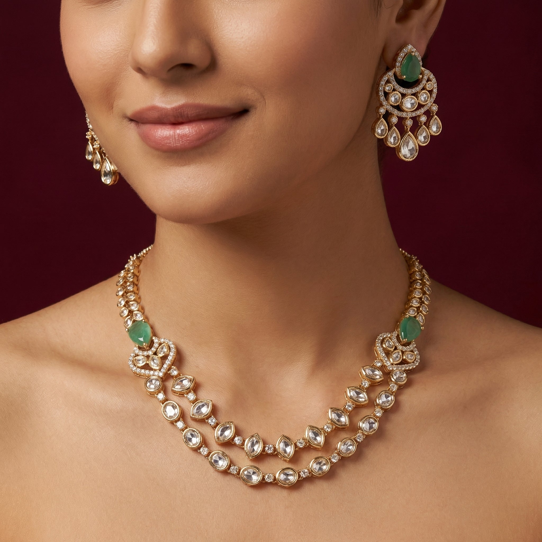 Rivaya Emerald Kundan Necklace Set