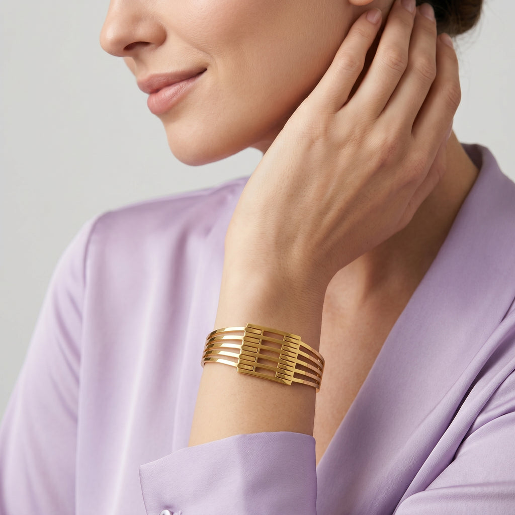 Urban Grid Gold Cuff Bracelet