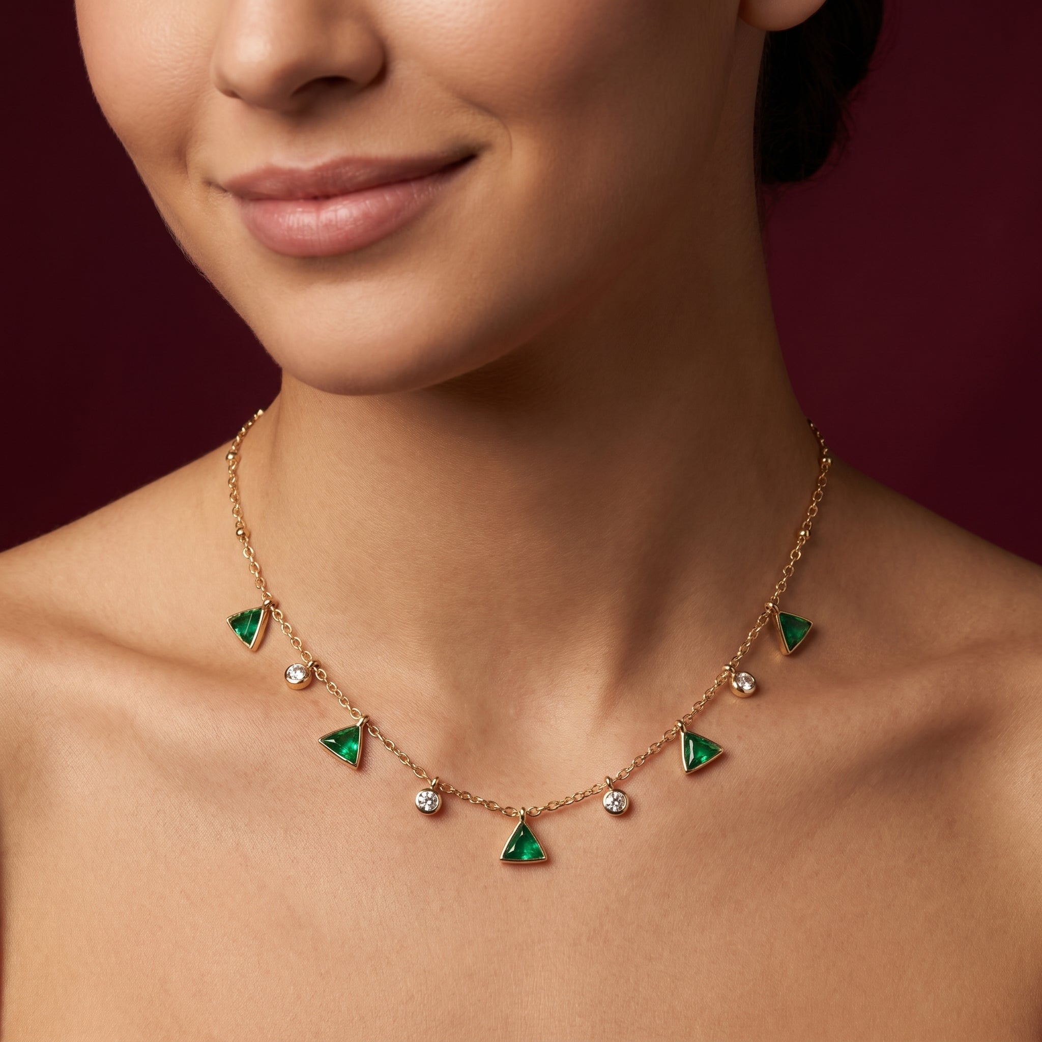 Emerald Charm Station Necklace (with earrings)