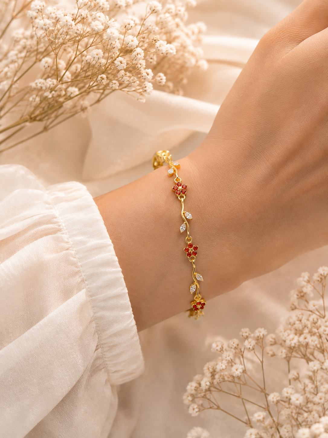 Rivaya Orange Floral Stone Bracelet