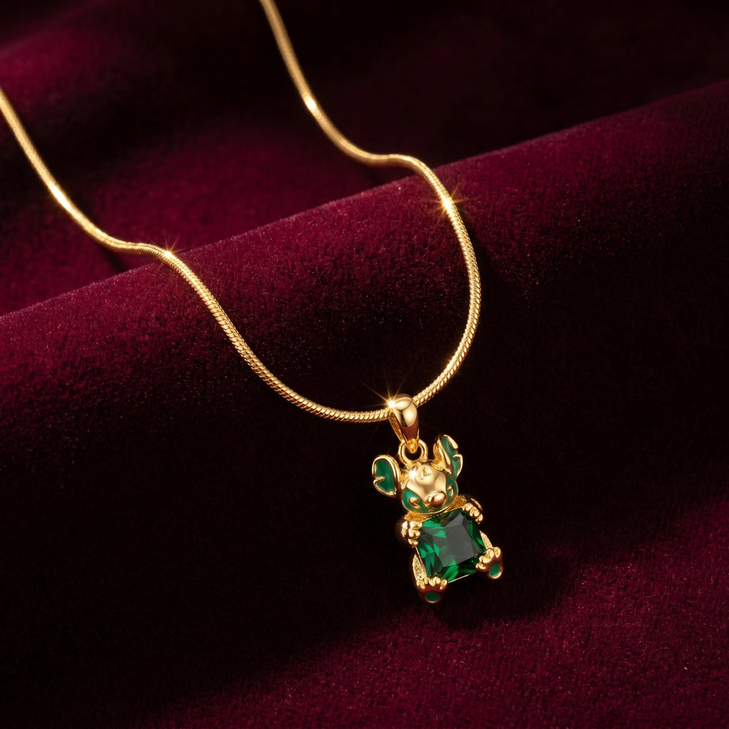 Emeral Teddy Charm Necklace
