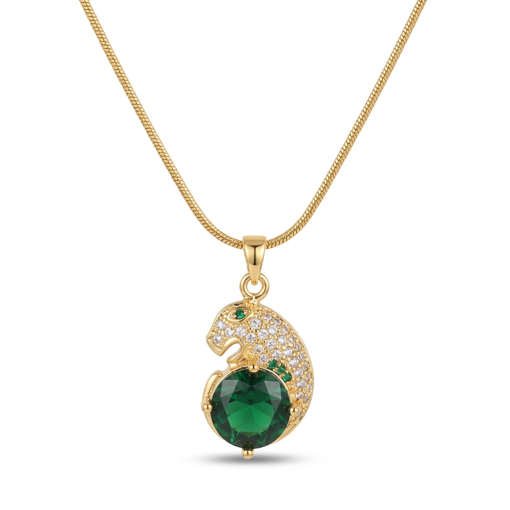 Emerald Panther Charm Necklace