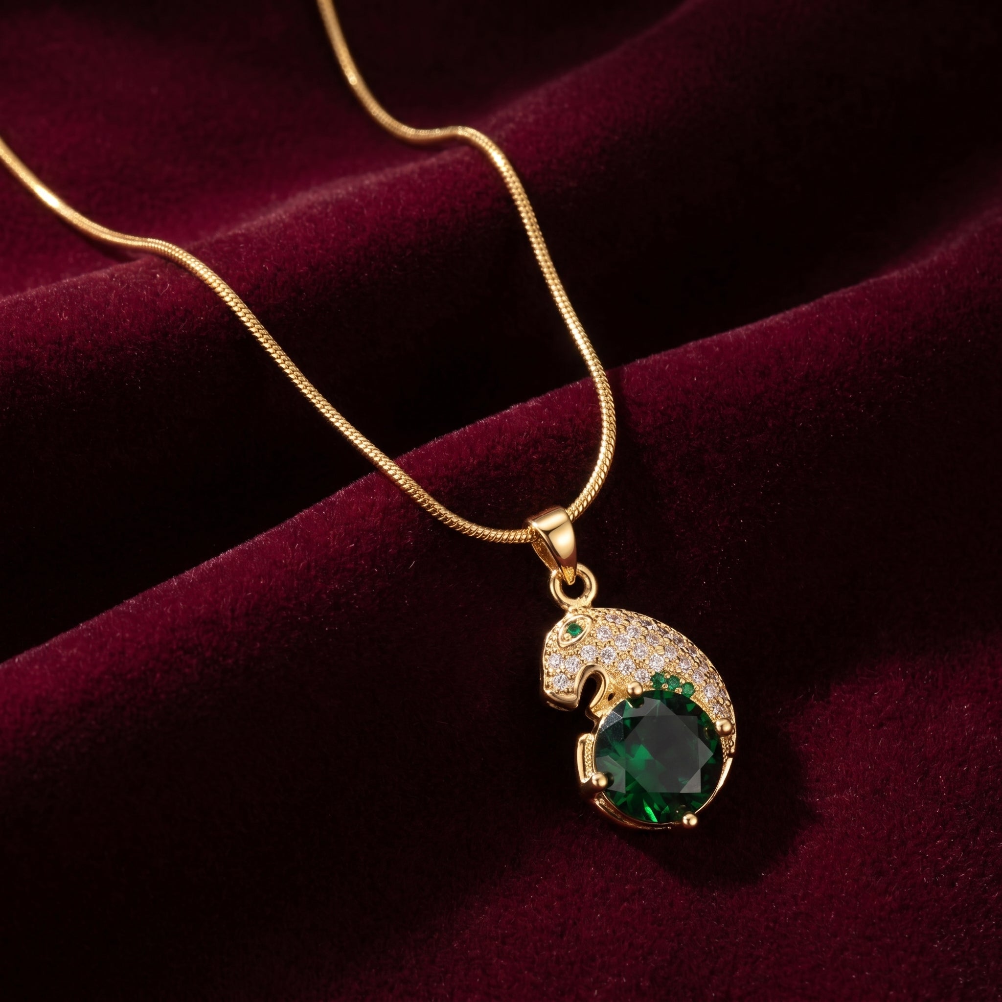 Emerald Panther Charm Necklace
