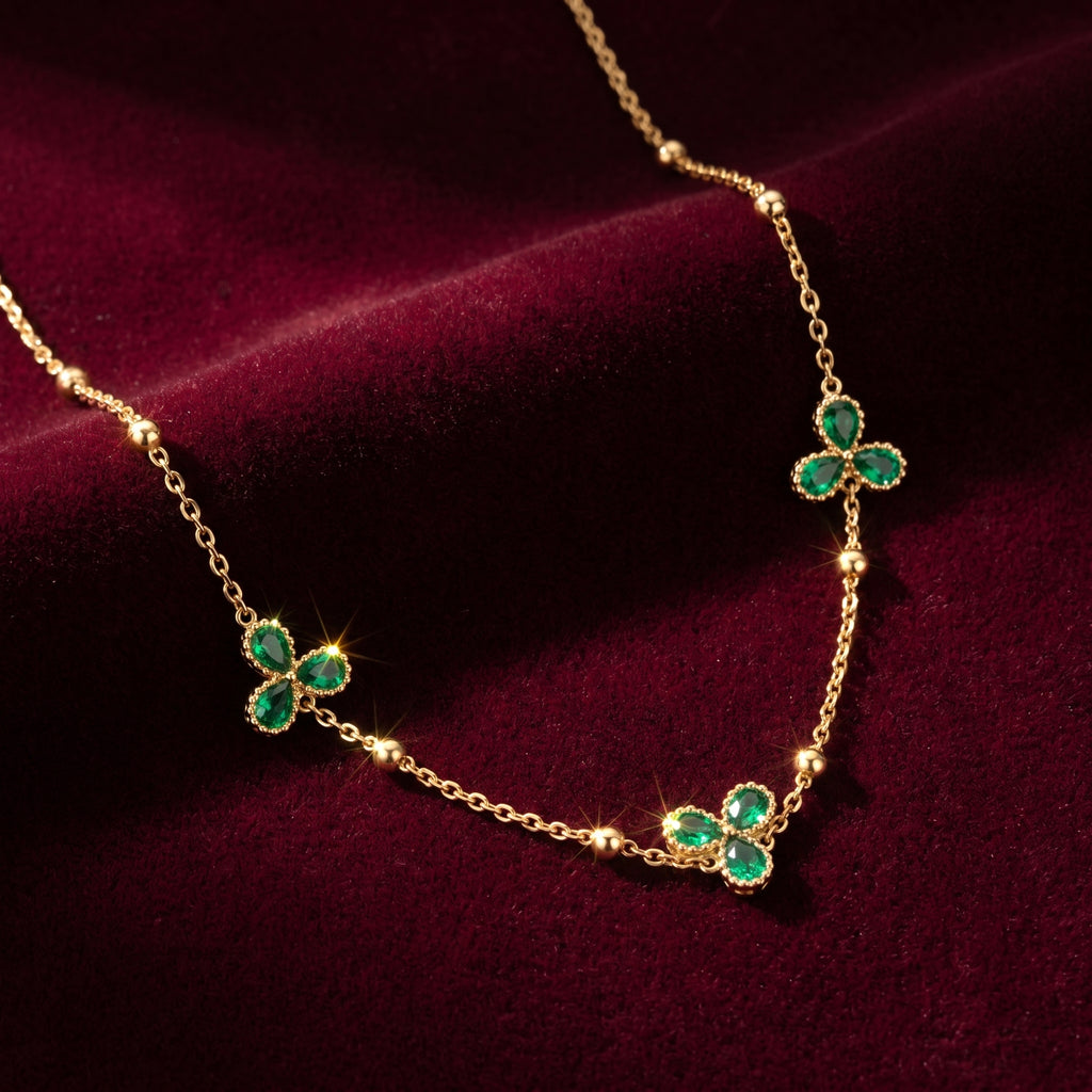 Emerald Clover Charm Necklace