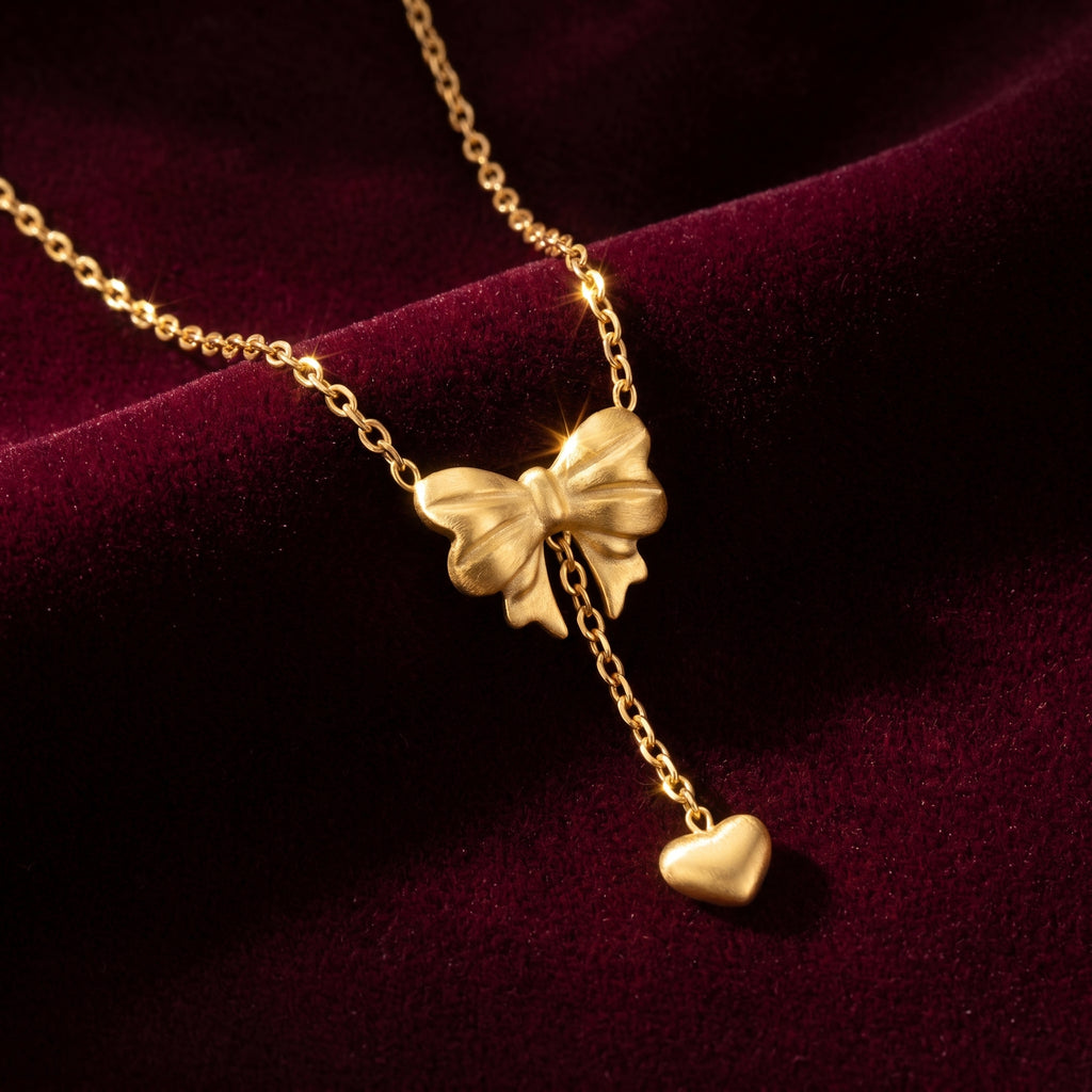Golden Bow Drop Necklace