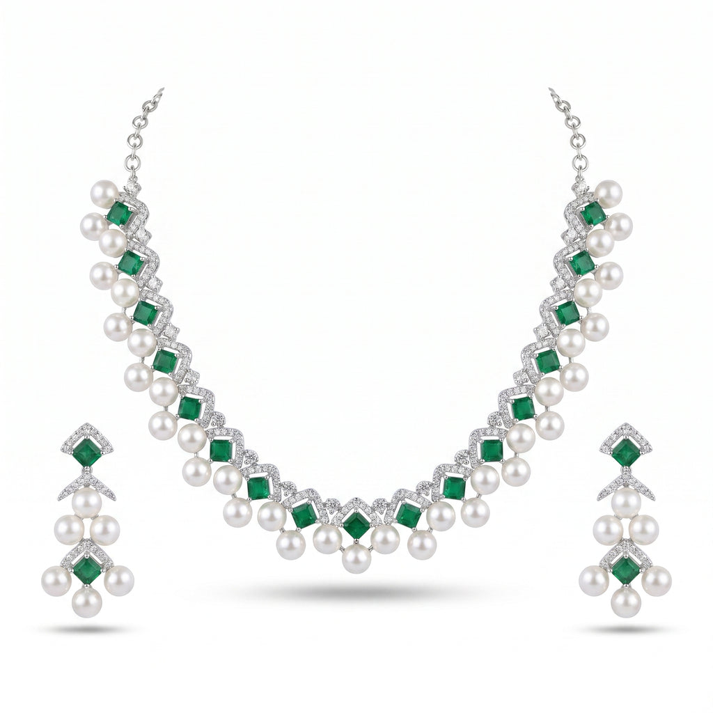Rivaya Emerald Pearl Royale Necklace Set