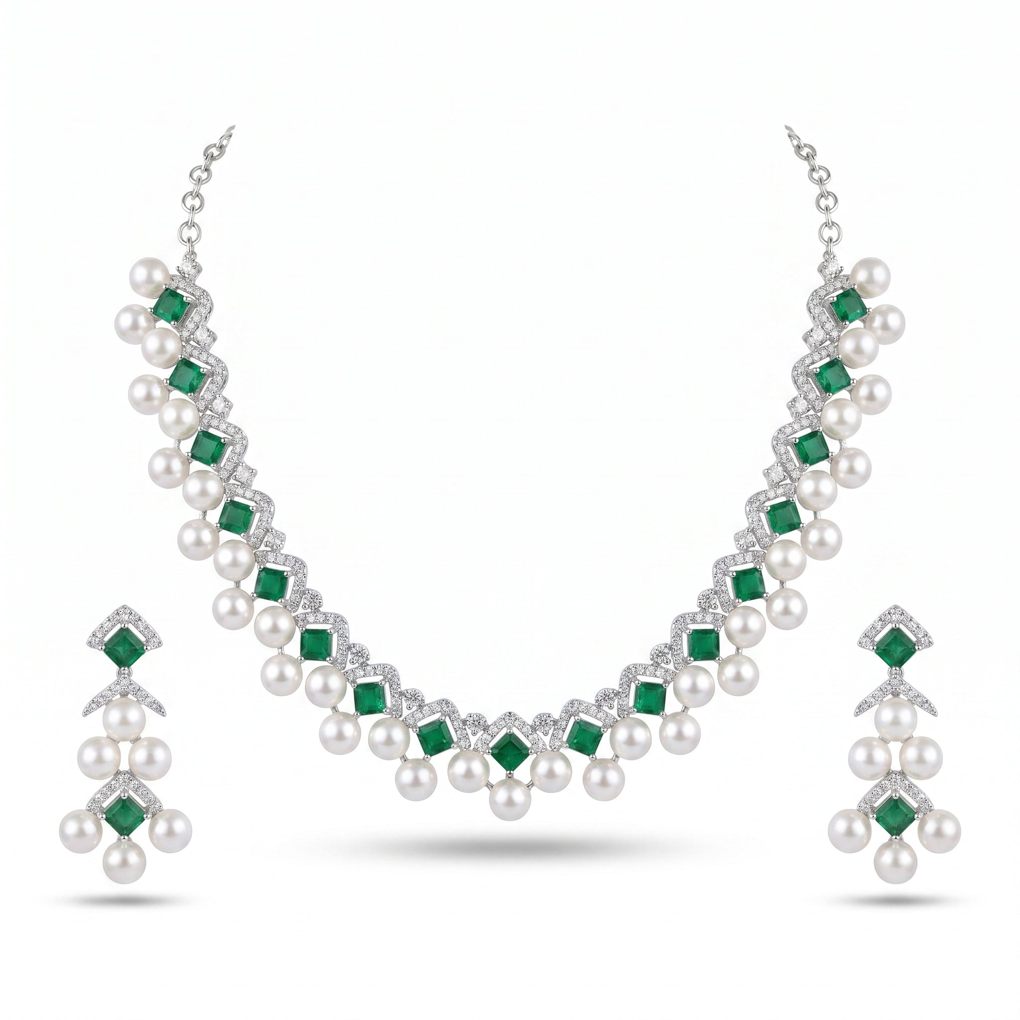 Rivaya Emerald Pearl Royale Necklace Set