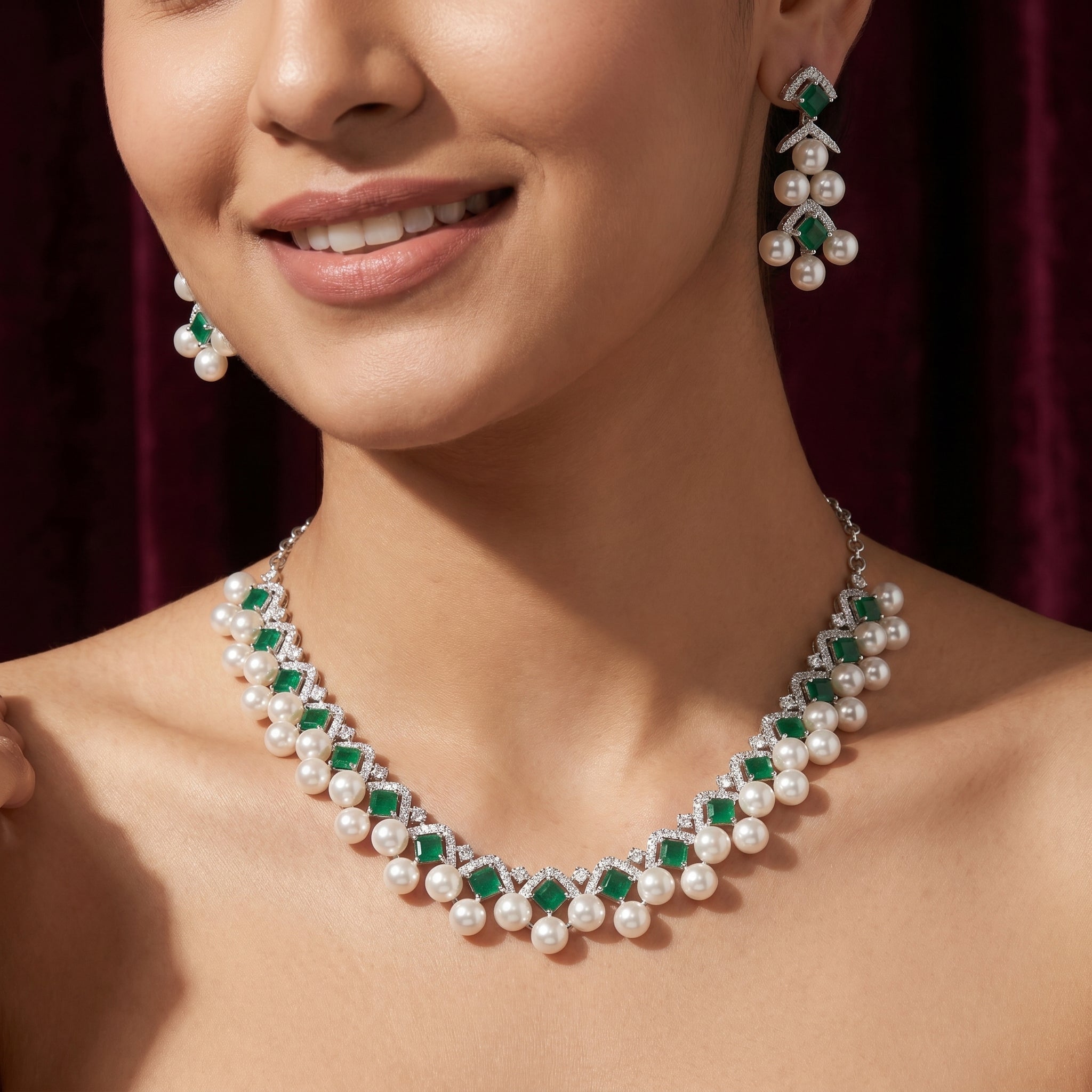 Rivaya Emerald Pearl Royale Necklace Set