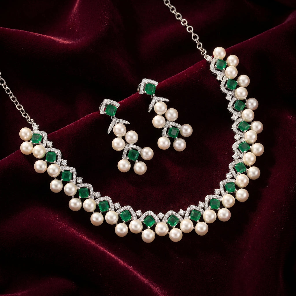Rivaya Emerald Pearl Royale Necklace Set