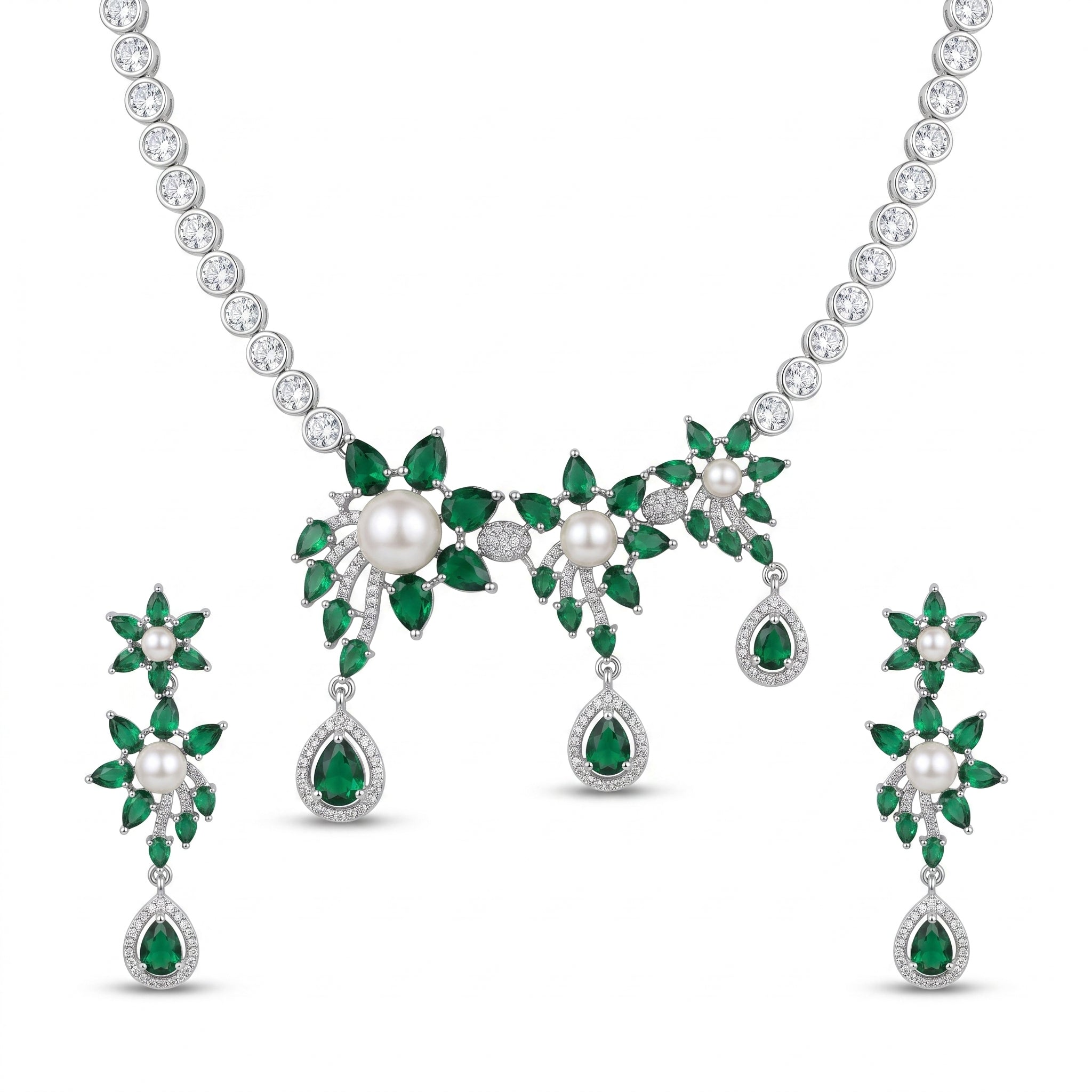 Rivaya Emerald Pearl Majesty Necklace Set