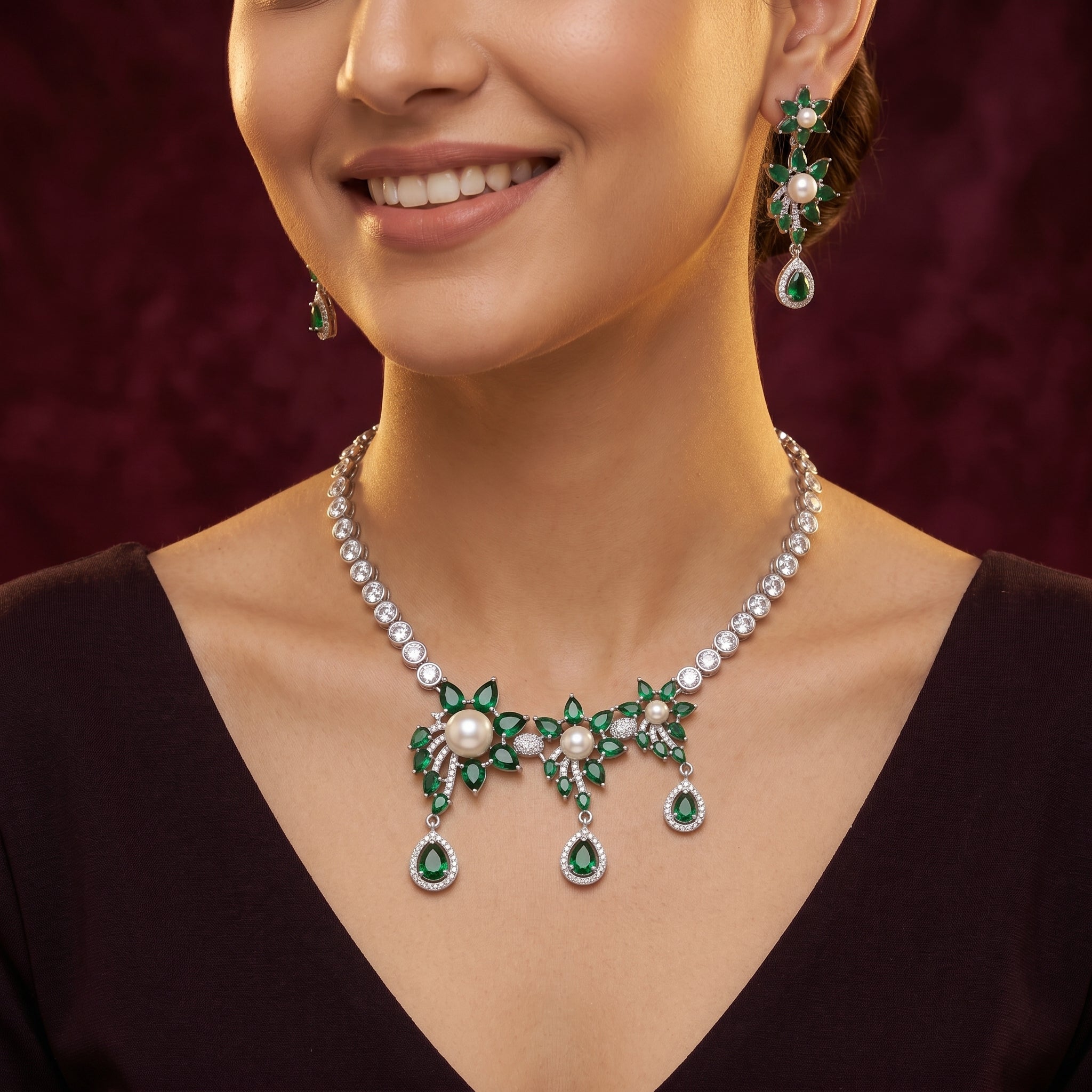 Rivaya Emerald Pearl Majesty Necklace Set