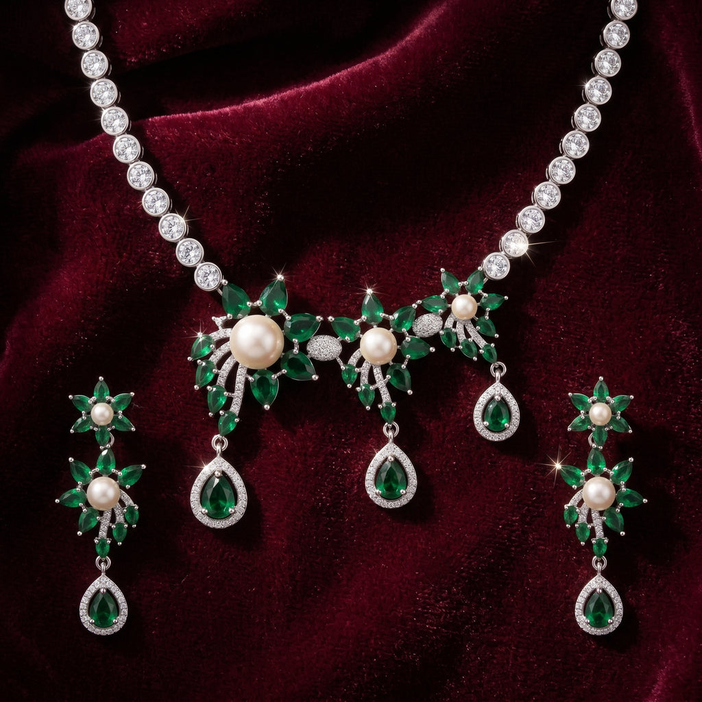 Rivaya Emerald Pearl Majesty Necklace Set