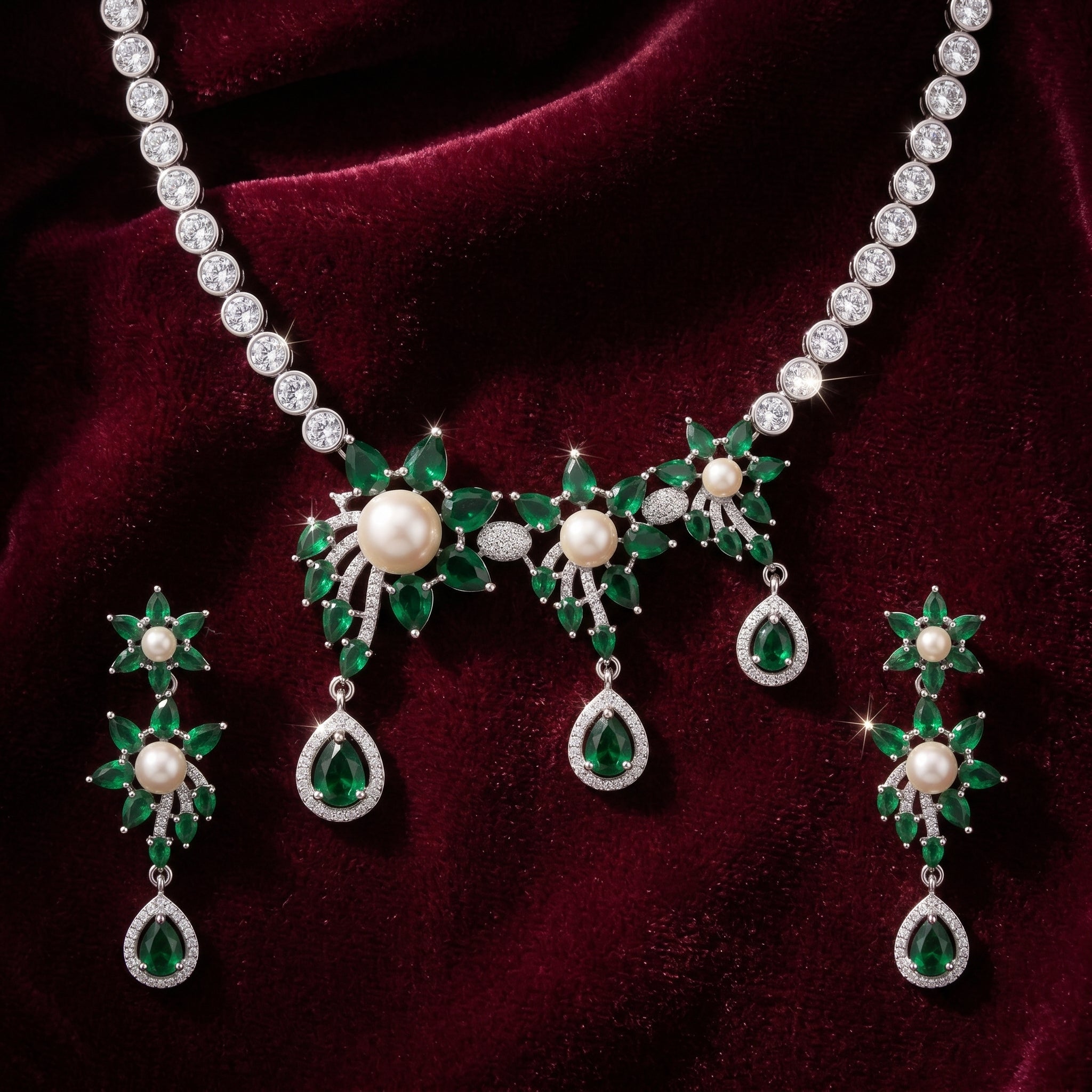 Rivaya Emerald Pearl Majesty Necklace Set