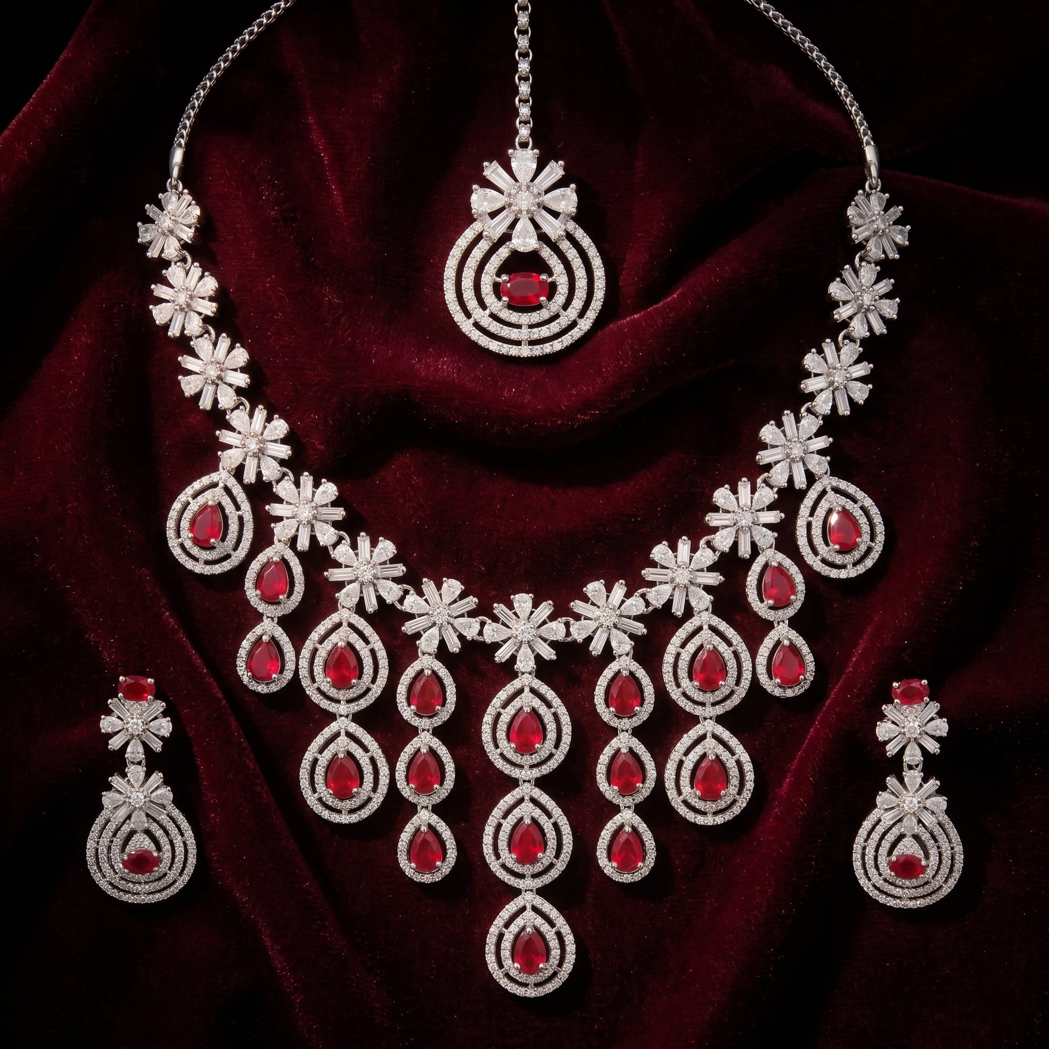 Rivaya Ruby Royale Bridal Necklace Set