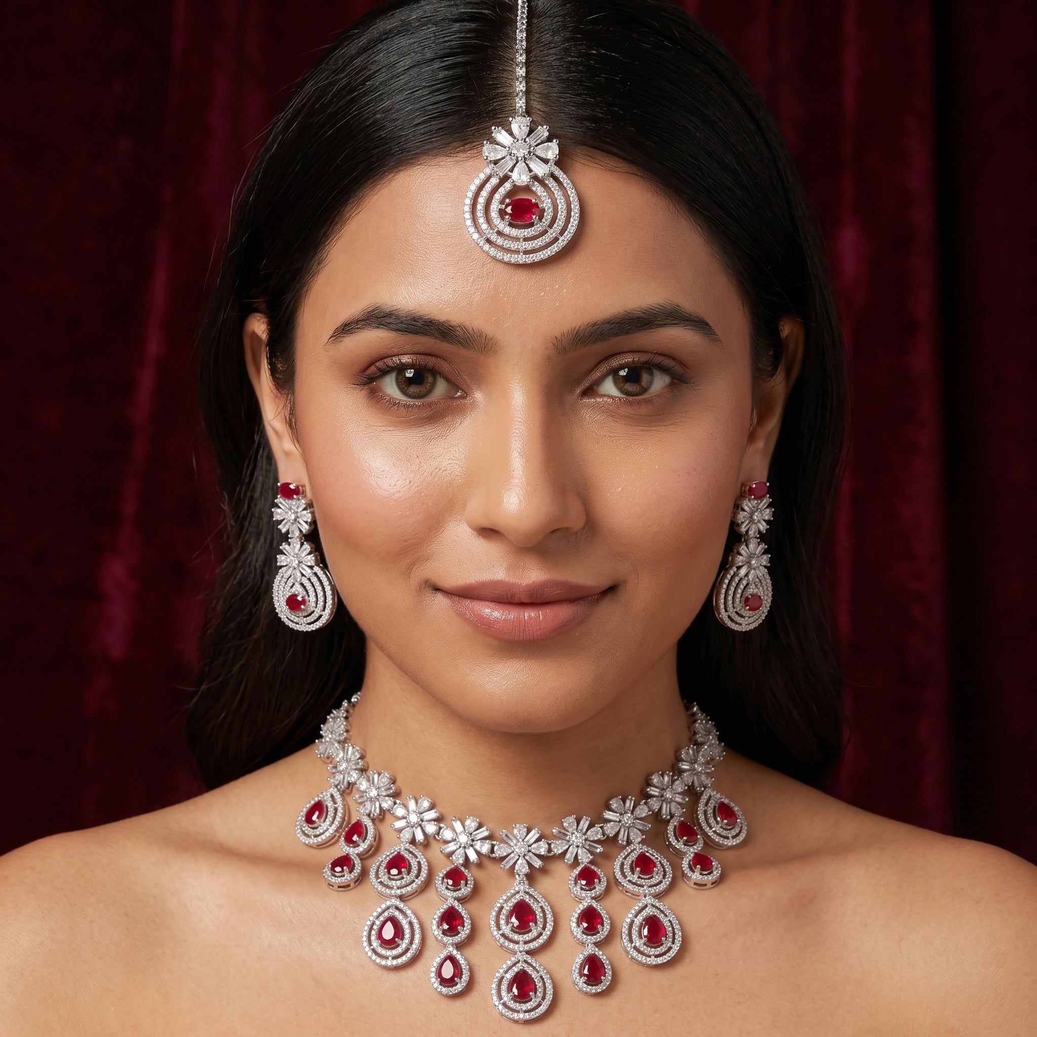 Rivaya Ruby Royale Bridal Necklace Set