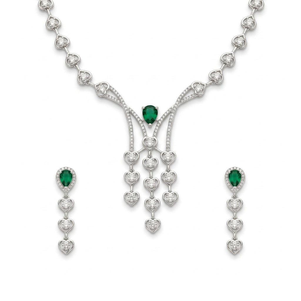 Rivaya Emerald Heart Cascade Necklace Set