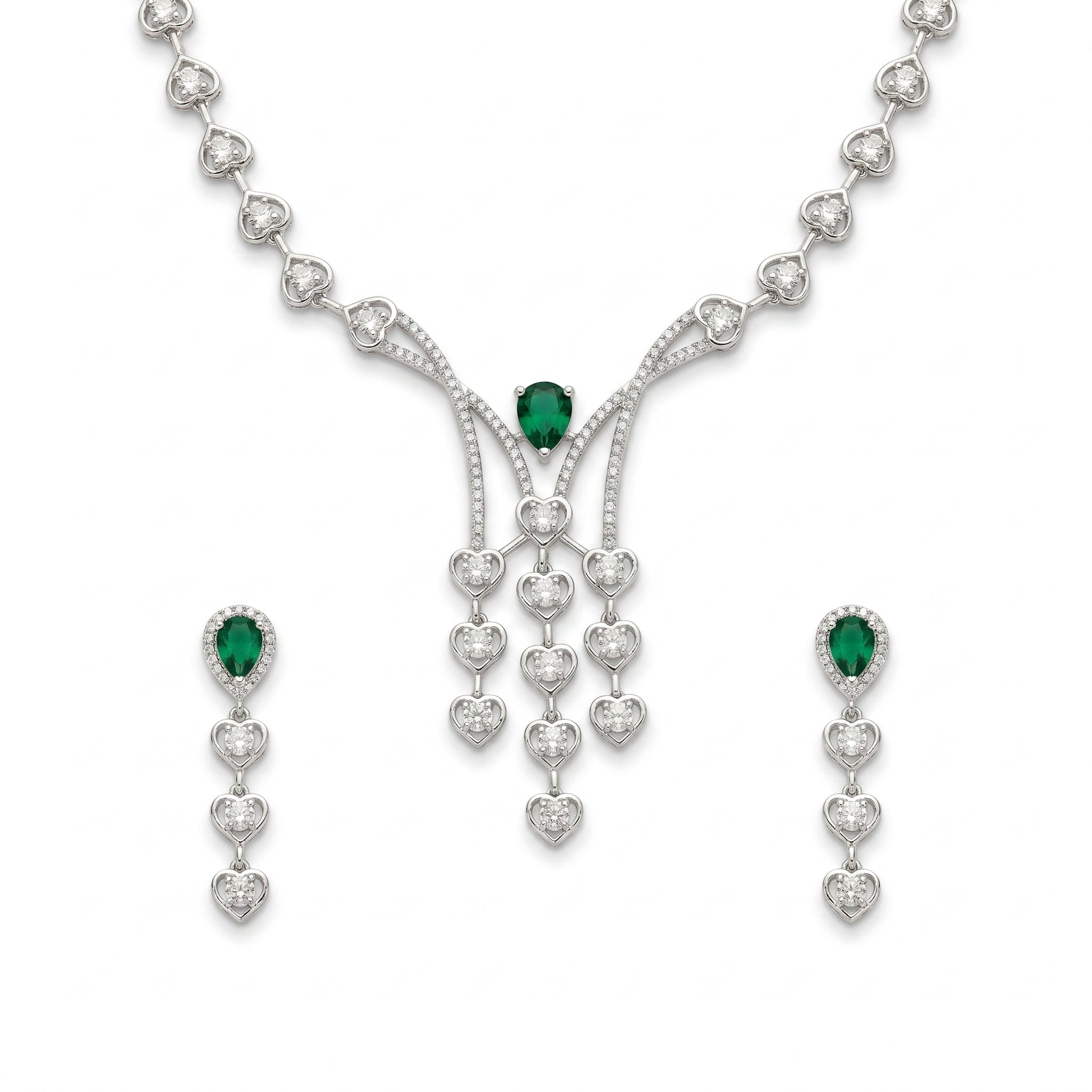 Rivaya Emerald Heart Cascade Necklace Set