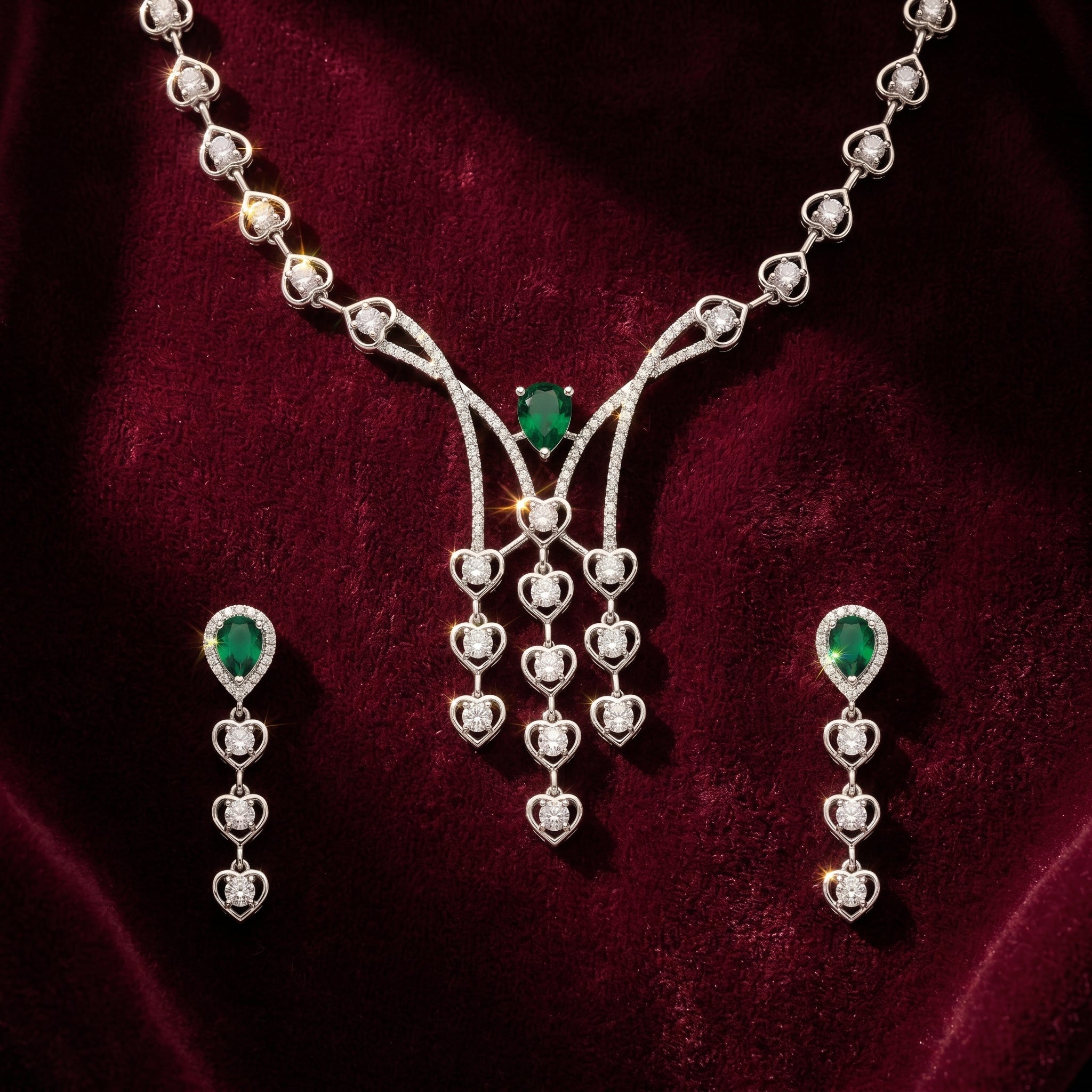Rivaya Emerald Heart Cascade Necklace Set