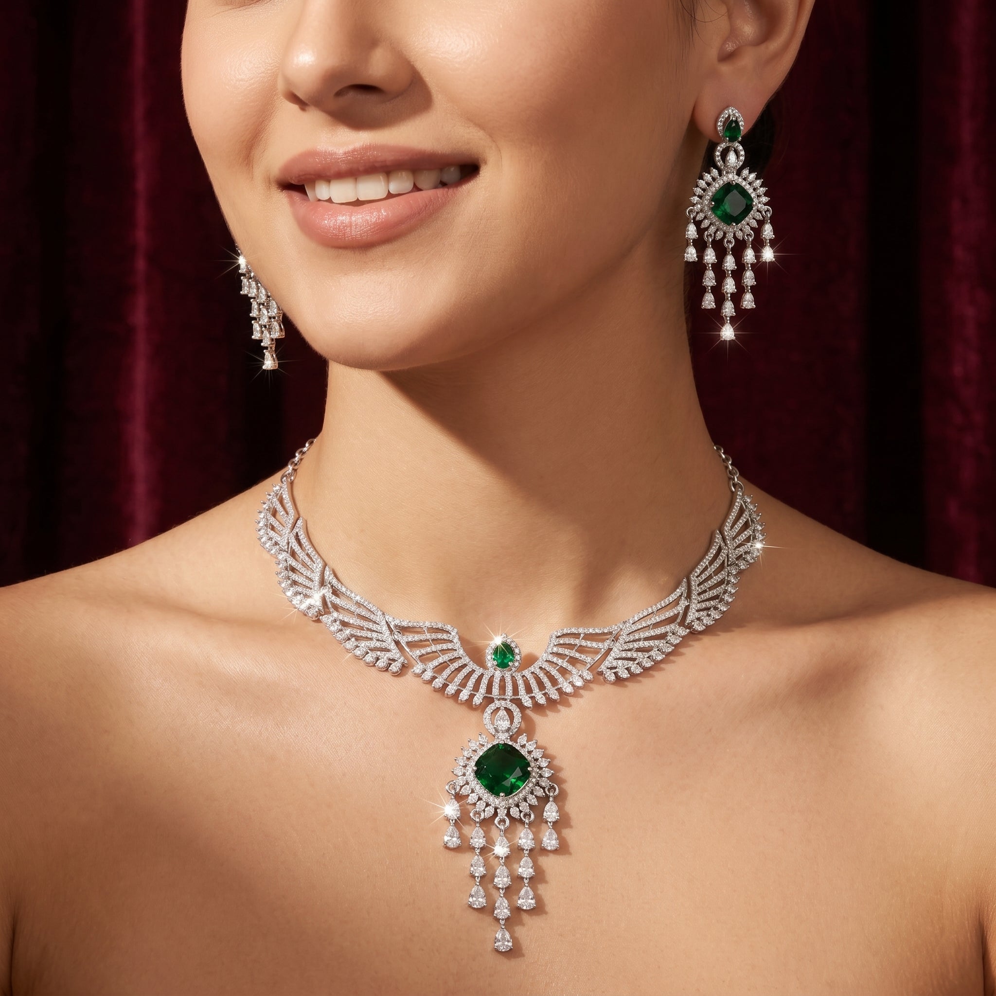 Emerald Crown Statement Necklace Set