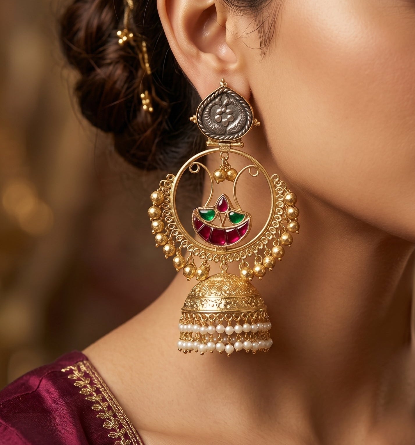 Royal Kundan Pearl Jhumkas