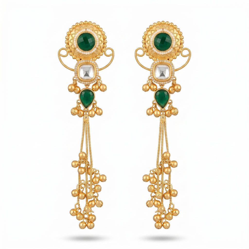 Emerald Kundan Tassel Earrings