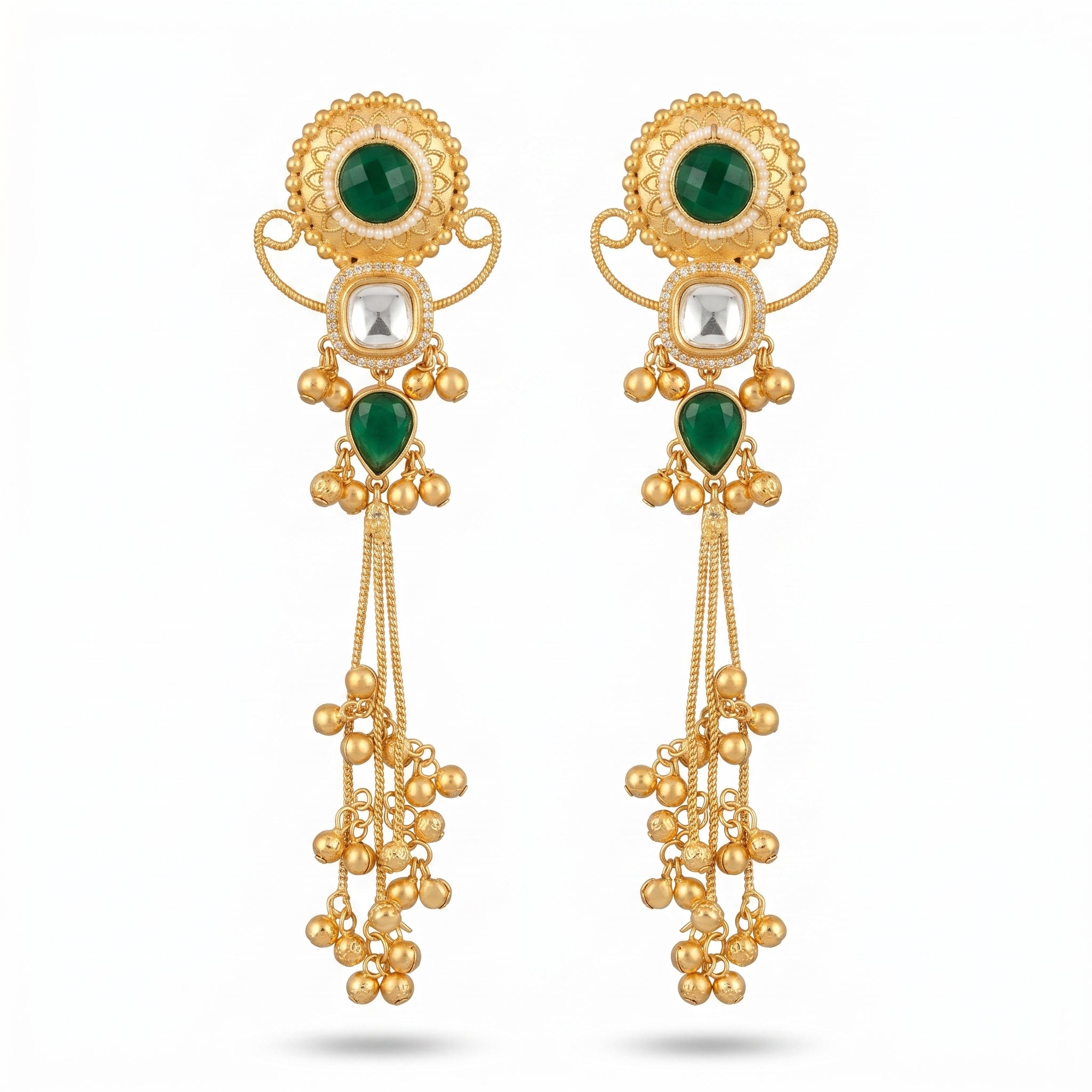 Emerald Kundan Tassel Earrings