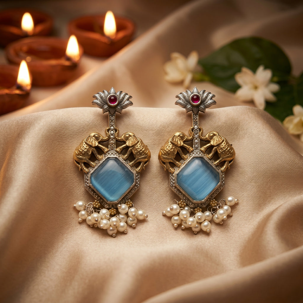 Blue Stone Pearl Heritage Earrings