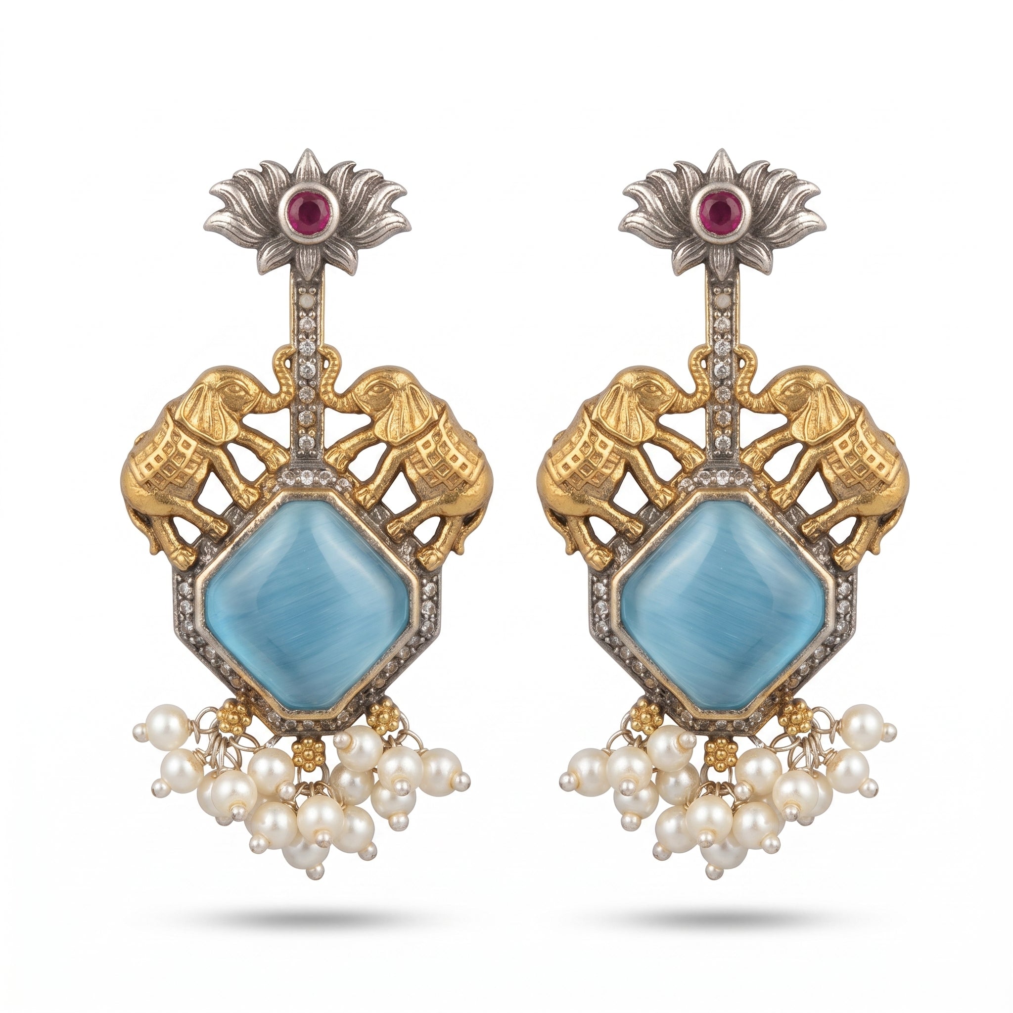 Blue Stone Pearl Heritage Earrings