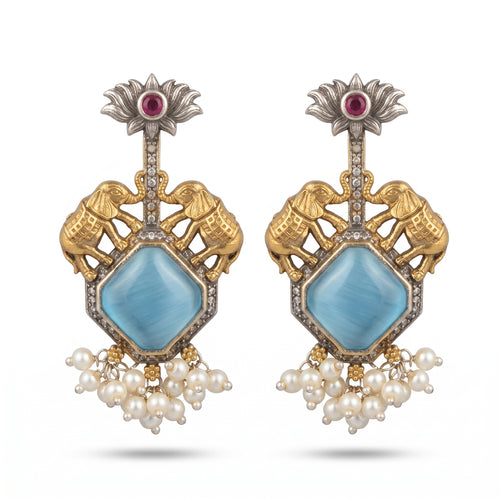 Blue Stone Pearl Heritage Earrings