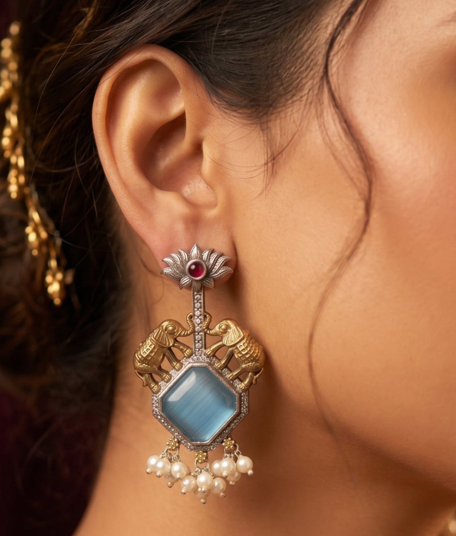 Blue Stone Pearl Heritage Earrings