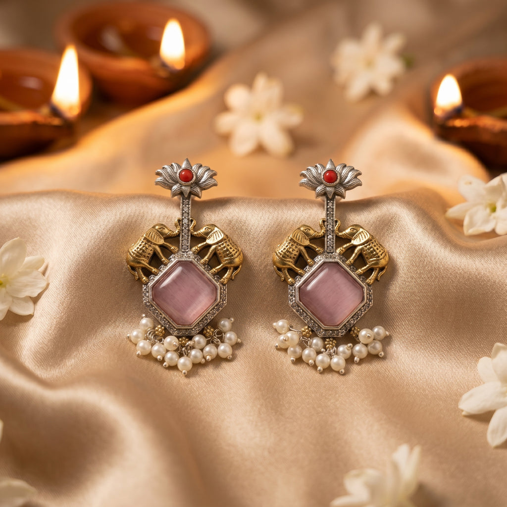 Rose Stone Pearl Heritage Earrings