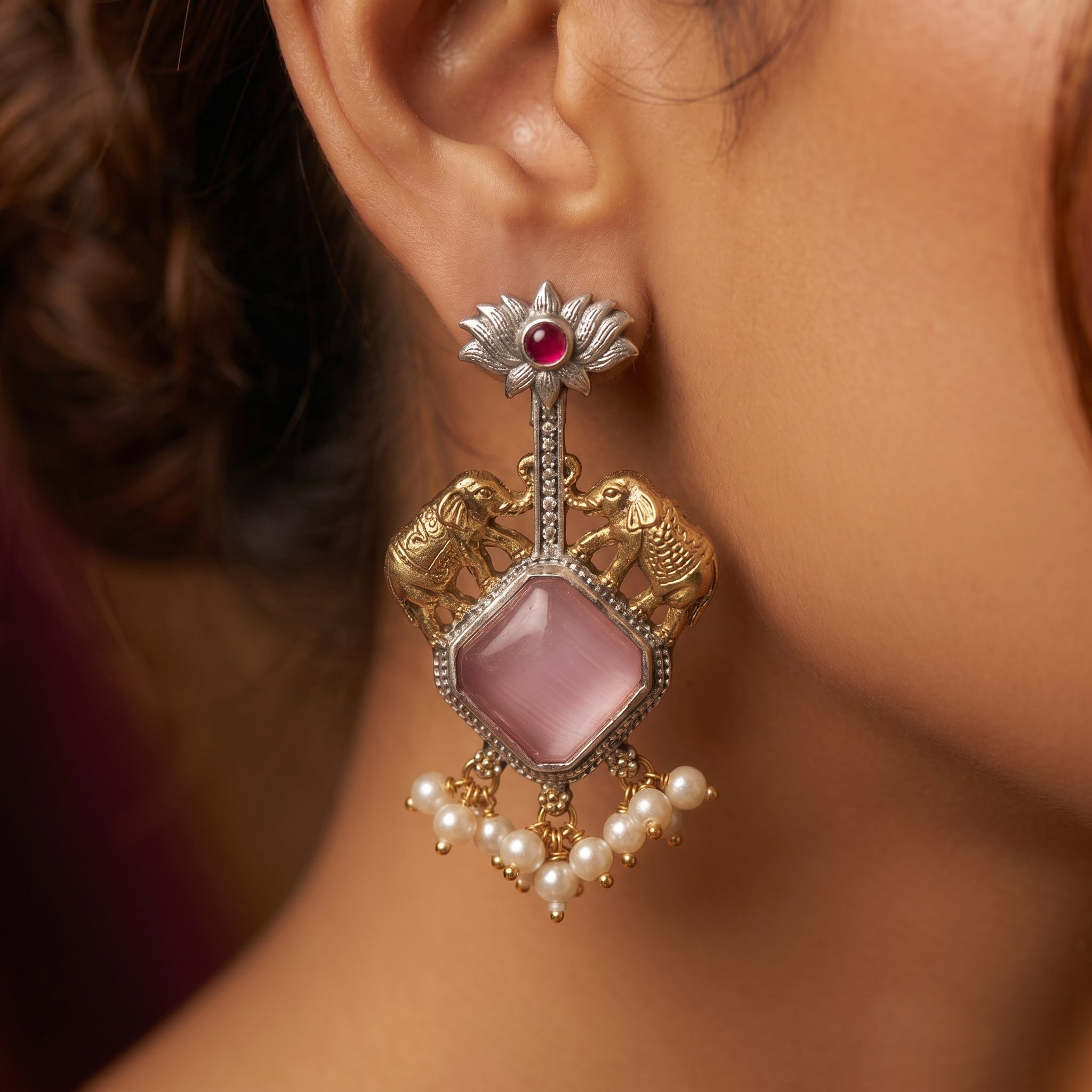 Rose Stone Pearl Heritage Earrings