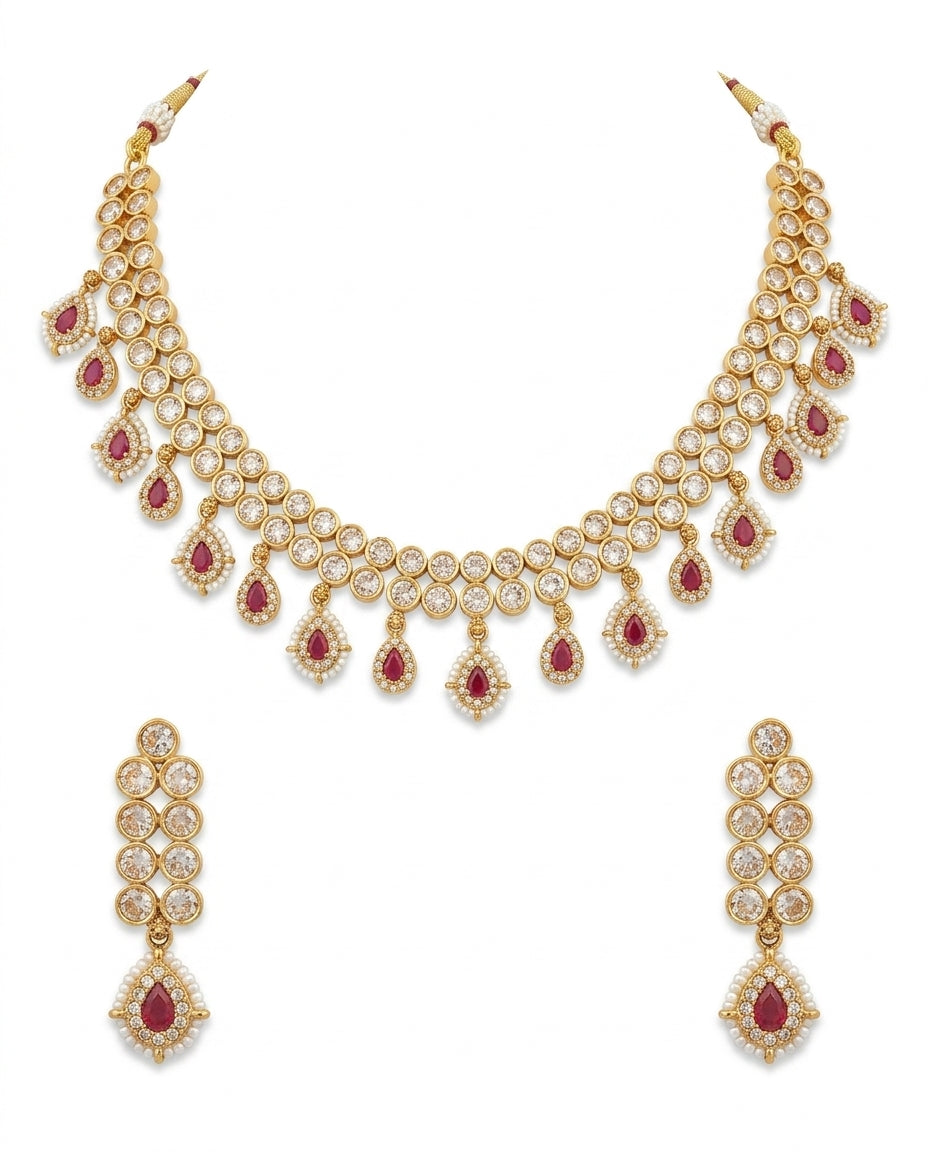 Ruby Drop Regal Necklace Set