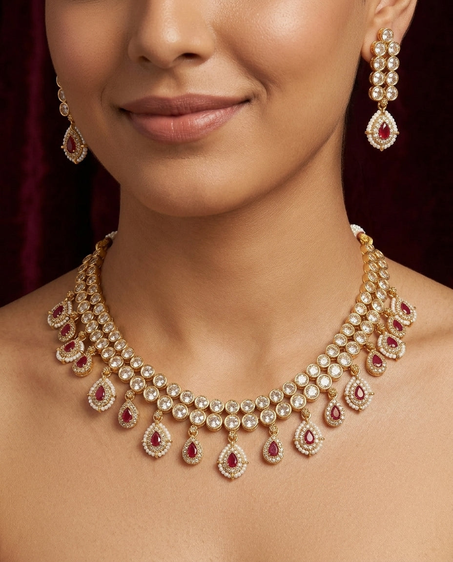 Ruby Drop Regal Necklace Set
