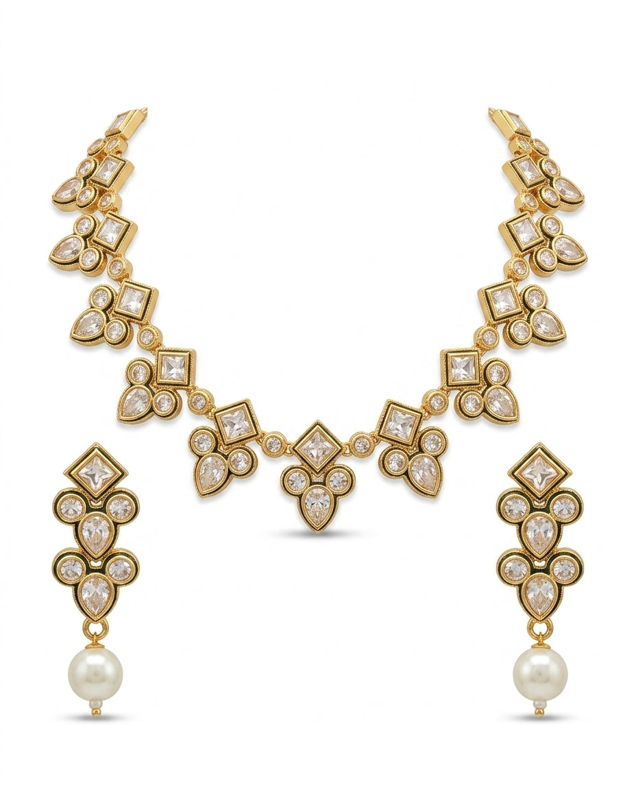 Crystal Pearl Royale Necklace Set