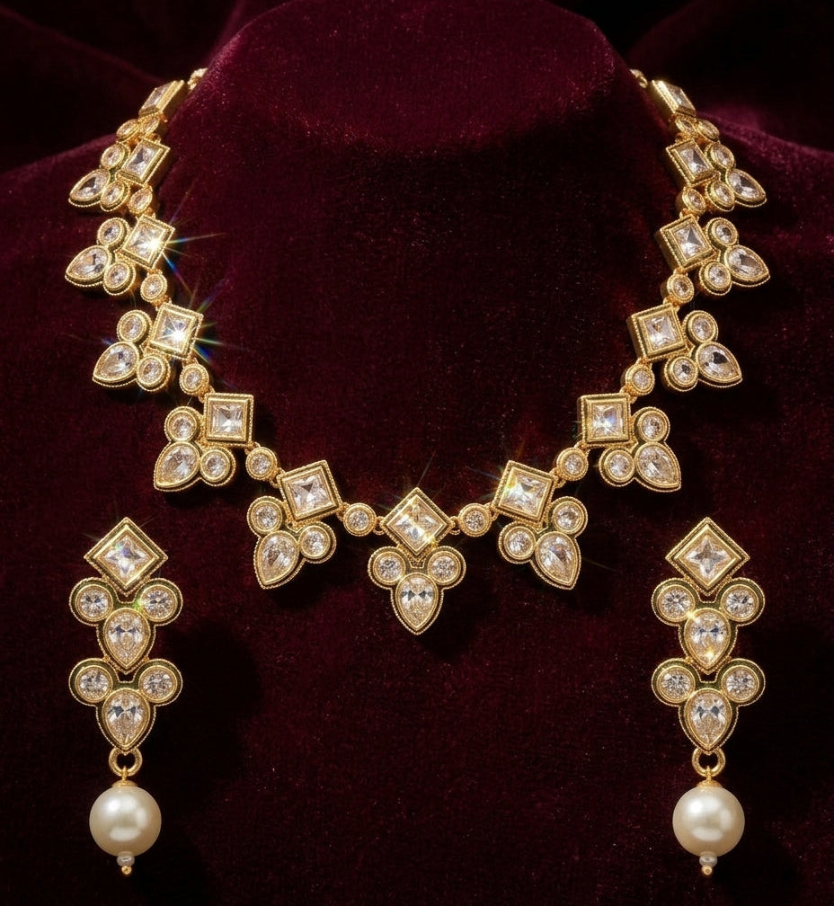 Crystal Pearl Royale Necklace Set